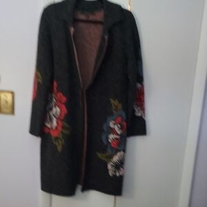 Floral Embroidered Women's Sweater Coat